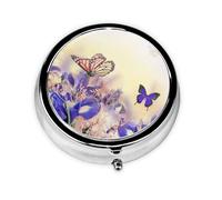 Spring Flowers Butterfly Print Pill Box for Pocket Round Pill Box 3 Compartment Decorative Portable Travel Pill Holder Tablet Vitamin Organizer Mini Pill Case(2pcs)