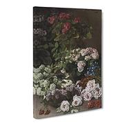 Spring Flowers By Claude Monet Canvas Print | Gallery Wrapped 30mm Frame Wall Art | 20x14 inches | Ready to Hang | Impressionist Floral Picture | Living Room Bedroom Lounge Office