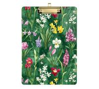 Spring Flowers Deep Green Cop Storage Box Acrylic Cute Clip Board Teacher Size 9x12