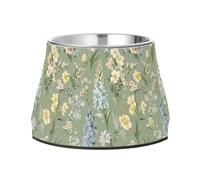 Spring Flowers Delphinium Sage Green Pets Water&Food Bowls Elevated Stainless Steel Pets Bowl Stand for Small Pet Whisker Relief