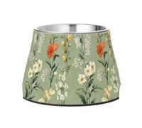 Spring Flowers Delphinium Sage Green Raised Pets Food Bowls Non Skid Stainless Steel Cat Feeding Bowls for Slow Feed Dogs Slow Down Eating
