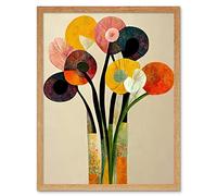 Wall Art Print Spring Flowers Floral Bouquet Abstract Vase Boho Art Framed Artery8 Light Oak W12 inch x H16 inch