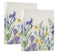 Spring Flowers Iris Crocus 3 D-Ring Binder A4 2 Pack with 200 Sheet for Kids School Supplies Women Men Office
