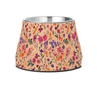 Spring Flowers Orchid Pansy Hyacinth Raised Pets Water Bowl Non Skid Stainless Steel Pets Basic Bowls for Medium Dogs Whisker Relief