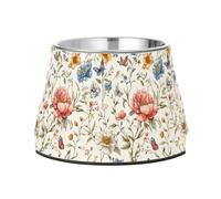 Spring Flowers Peonies Butterflies White Feed Dog Bowl Enhanced Stainless Steel Pets Bowl Stand for Medium Dogs Whisker Relief