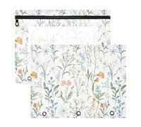 Spring Flowers Plants White Pencil Bags Pouches with 3 Reinforced Grommets Pocket Folders for A4 Paper Letter 2 Pack Teacher Art Supplies Storage
