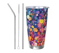 Spring Flowers Rainbow Tumblers 20 Oz Stainless Steel Tumbler Cup Straw Three-Piece Set for Adult Women Men, Travel Coffee Mug for Office Birthday Anniversary Wedding Party