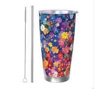 Spring Flowers Rainbow Tumblers 20 Oz Stainless Steel Tumbler Cup Straw Two-Piece Set for Adult Women Men, Travel Coffee Mug for Office Birthday Anniversary Wedding Party