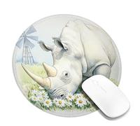 Spring Flowers Rhinoceros Mouse Pad, Soft Pastel Watercolor Design, Non-Slip Gaming Mouse Pad for Home and Office Use, Ideal for Gifts Round 8x8 Inch
