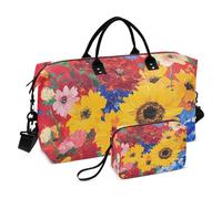 Spring Flowers Sunflower Red Travel Bag Weekend Bag Large Gym Bag with Toiletry Bag for Trekking Waterproof maletines para Mujer de