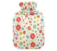 Spring Flowers White Pattern Hot Water Bottle with Cover for Pain Relief Hot Bottle Water Bag for Sore Muscles, 1L
