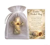 Spring-Focused Handmade Acrylic For POCKET Hug Card with Bunny Lamb Chick and Cross Elements for Uplifting Moments (D)