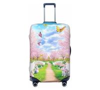 Spring Forest Cherry Blossom Path Easter Elastic Travel Luggage Cover Suitcase Protector, Print Suitcase Baggage Cover Anti-Scratch