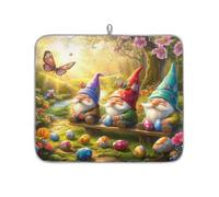 Spring Forest Easter Gnomes Eggs Dish Drying Mat for Kitchen Counter,Absorbent Dishes Drainer Mats Washable Dish Drying Pad for Worktop Draining Racks,46x41cm