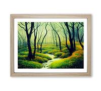 Spring Forest In Watercolour Vol.5 Framed Print | A2 Oak Framed Wall Art | Ready to Hang | Modern Landscape Picture | Living Room Bedroom Lounge Office