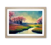 Spring Forest Steam Vol.3 Framed Print | A4 Oak Framed Wall Art | Ready to Hang | Modern Landscape Picture | Living Room Bedroom Lounge Office