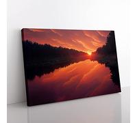 Spring Forest Sunset Canvas Wall Art Print Ready to Hang, Framed Picture for Living Room Bedroom Home Office Décor, 60x40 cm (24x16 Inch)