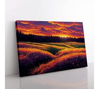 Spring Forest Sunset View Canvas Wall Art Print Ready to Hang, Framed Picture for Living Room Bedroom Home Office Décor, 76x50 cm (30x20 Inch)