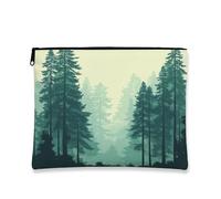 Spring Forest Tree Makeup Bag 7x9 Inch for Travel Pouch, Misty Forest Nature Scenic Toiletry Cosmetic Pouch for Women, Cool Landscape Portable Canvas Zipper Organizer