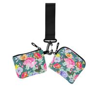 Spring Fresh Vivid Flowers Colorful Women's Coin Purses Card Cases Thin Flat Card Wallet Money Organizer with Zipper Coin Pocket for Lady 2 Pcs, spring fresh vivid flowers colorful, One Size, Casual
