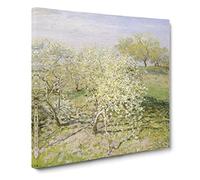Spring Fruit Trees In Bloom by Claude Monet Canvas Print | Gallery Wrapped 30mm Frame Wall Art | 14x14 inches | Ready to Hang | Impressionist Landscape Picture | Living Room Bedroom Lounge Office