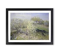 Spring Fruit Trees In Bloom By Claude Monet Classic Painting Framed Print | A2 Black Framed Wall Art | Ready to Hang | Classic Floral Picture | Living Room Bedroom Lounge Office