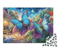 Spring Garden 1000 Piece Leisure Puzzle for Adults Blue Morpho Butterflies Garden Starry Night Premium Thick Sturdy Challenging Stress Relief 70x50cm/1000pcs