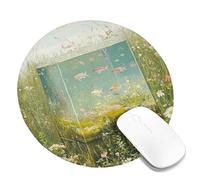 Spring Garden Aquatic Scene Mouse Pad, Vibrant Floral Fish Tank Art Stitched Edge Mousepad, Rubber Non-Slip Washable Gaming Mouse Pad for Home and Office Computer, Laptop Round 8x8 Inch
