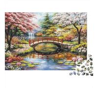 Spring Garden Bridge 1000 Pc Extra-Thick Cardboard DIY Jigsaw for Family Lovers, Fun Challenging Game, Beautiful Decoration, 52x38cm/1000pcs