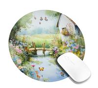 Spring Garden Butterfly Mouse Pad, Colorful Watercolor Floral Design with Stitched Edge, Non-Slip Washable Gaming Mousepad for Home Office Use Round 8x8 Inch