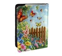 Spring Garden Butterfly Printed Passport Holder,Travel Pu Leather Passport Cover Case Organiser for Men Women,6.5 Inch