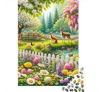 Spring Garden Deer1000 Piece Thick Cardboard Beautiful Scenery Jigsaw Puzzle Multi Pack Adults Kids Challenging Difficult Brain Teaser Home Leisure Activity Gift 70x50cm/1000pcs
