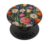 Spring Garden Flowers - Tulips Daisies Roses Botanical Patte PopSockets Adhesive PopGrip