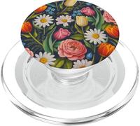 Spring Garden Flowers - Tulips Daisies Roses Botanical Patte PopSockets PopGrip for MagSafe