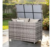 Spring Garden Furniture Large Garden Storage Box 480L-Waterproof Garden Storage Box with Lockable Latch&Gas Lift Lid Premium Rattan Outdoor Cushion Storage Box for Patio Furniture (Grey, 117*68*72CM)