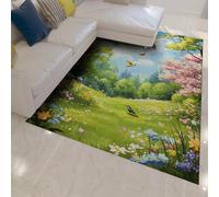 Spring Garden Rug for Living Room Fresh Botanical Floral Green Area Rugs, 60x180cm Non Slip Foldable Modern Home Decor Carpet for Balcony Laundry