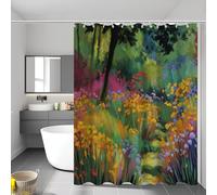 Spring Garden Shower Curtain 220X200Cm Botanical Oil Painting Bathroom Curtain With Hooks Dark Green Xmas Shower Curtains Waterproof Polyester Bath Curtains For Bathroom Wet Room Tub