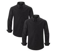 Spring&Gege 2-Pack Boys Long Sleeve Uniform Cotton Twill Button Down Shirt for Children,Black (9-10 Years)