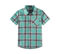 Spring&Gege Boys' Casual Short Sleeve Plaid Button Down Cotton Dress Shirts, Mint Green Check Gingham, 13-14 Years