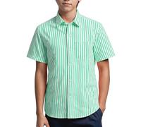 Spring&Gege Boys Casual Striped Shirt Button Down Short Sleeve Summer Beach Shirts with Single Pocket（5-14 Years）, Green, 7-8 Years