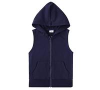 Spring&Gege Boys’ Full Zip Sleeveless Hooded Vest Basic Solid Zipper Tank Tops Hoodie with Pockets, Navy Blue, Size 9-10 Years