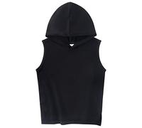 Spring&Gege Boys Hooded Tank Top Solid Basic Sleeveless Pullover Hoodie Uniform Workout Comfy T-Shirt (4-14 Years), Black, 9-10 Years
