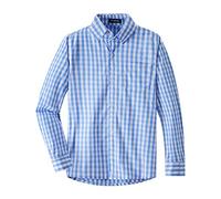 Spring&Gege Boys' Long Sleeve Poplin Button Down Shirt Cotton Plaid Uniform Dress Shirts, Blue Large Check Gingham, Size 9-10 Years