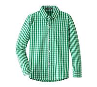 Spring&Gege Boys' Long Sleeve Poplin Button Down Shirt Cotton Plaid Uniform Dress Shirts, Green Large Check Gingham, Size 9-10 Years