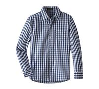 Spring&Gege Boys' Long Sleeve Poplin Button Down Shirt Plaid Uniform Dress Shirts, Navy Blue Large Check Gingham, 9-10 Years