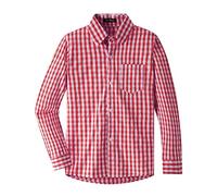 Spring&Gege Boys' Long Sleeve Poplin Button Down Shirt Plaid Uniform Dress Shirts, Red Large Check Gingham, 9-10 Years