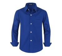 Spring&Gege Boys' Long Sleeve Solid Formal Uniform Cotton Twill Dress Shirts, Royal, 7-8 Years