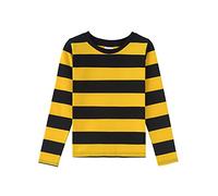 Spring&Gege Boys' Long Sleeve Striped T-Shirt Cotton Crew Neck Tees, Black and Yellow Stripes, 9-10 Years