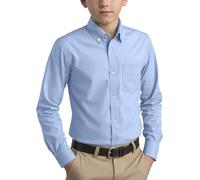 Spring&Gege Boys Long Sleeve Uniform Cotton Twill Button Down Shirt for Children Light Blue Size 5-6 Years