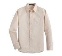 Spring&Gege Boys' Long Sleeve Woven Dress Shirt Formal School Uniform Button Down Shirt, Beige, 13-14 Years